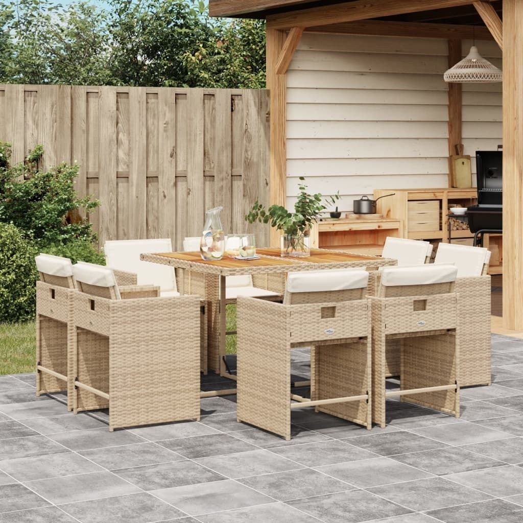 Maison Exclusive - 9-tlg. Garten-Essgruppe mit Kissen Beige Poly Rattan