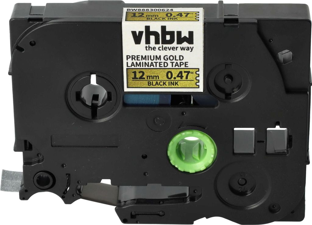 vhbw Schriftband-Kassette kompatibel mit Brother PT PT-H100R, PT-H105, PT-H100LB Etiketten-Drucker 5m x 12mm Schwarz auf Premiumgold, Laminiert