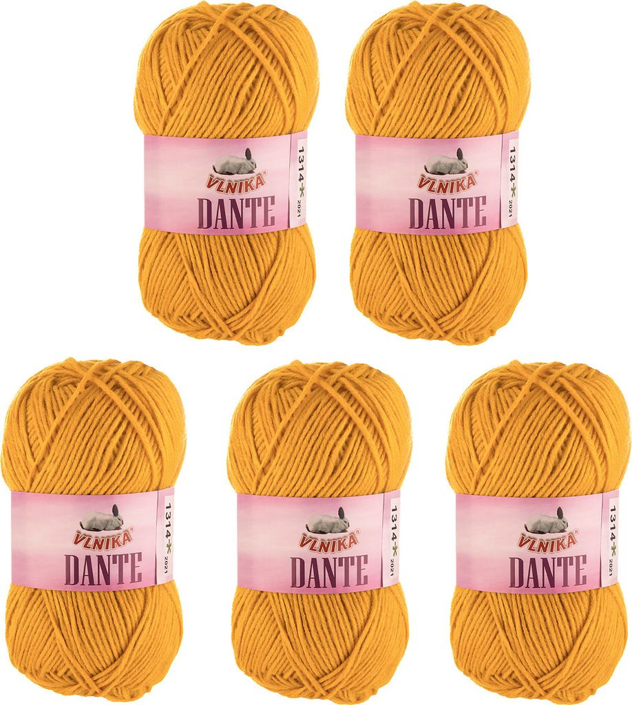 5 x 100g Strickgarn Dante Uni und Color Häkelgarn Handstrickgarn Wolle weich Farbwahl, Farbe:1314 honiggelb