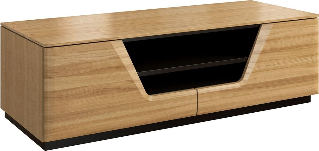TV-Möbel TV-Schrank teilmassiv Farbe: Eiche / Schwarz 38x122x50 cm