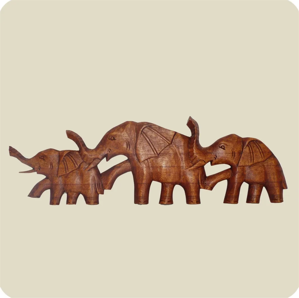 Décoration Murale Éléphant - Sculpture en Bois Exotique pour Intérieur