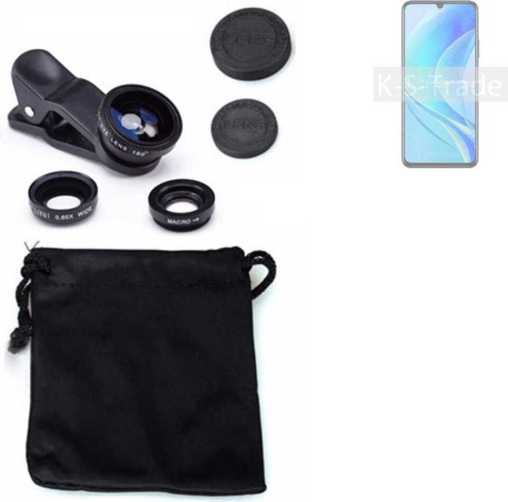 K-S-Trade Smartphone Kamera Linsen Set Kompatibel mit Huawei nova Y70 Plus 3in1 Clip-On Kamera Adapter Macro Weitwinkel FishEye Fischauge Objektiv