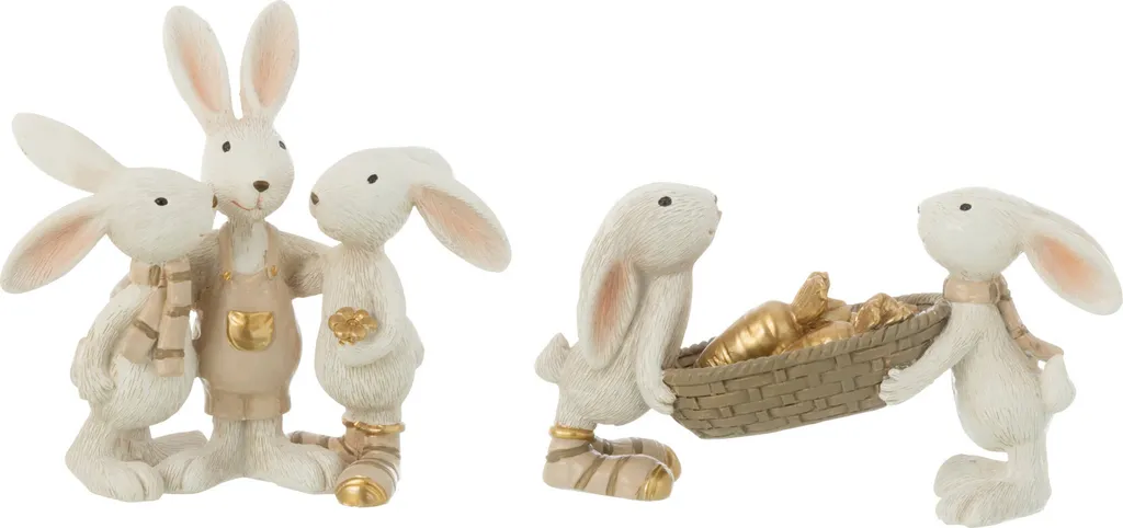 Décoration de Table de Pâques Lapins J-Line en Résine pour Intérieur Cosy