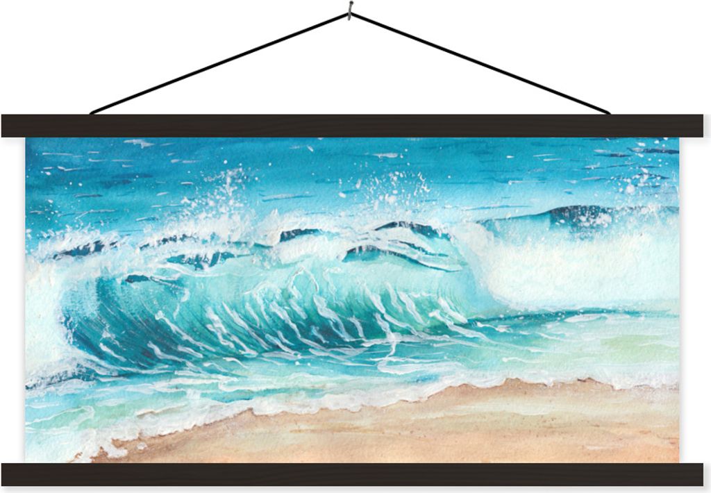 MuchoWow Textilposter Strand - Golf - Meer 90x45 cm mit schwarzem Rahmen - Klemmleisten