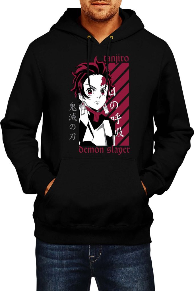 Herren Kapuzenpullover Demon Anime Slayer Tanjiro Kamado 009, Man XL / Schwarz