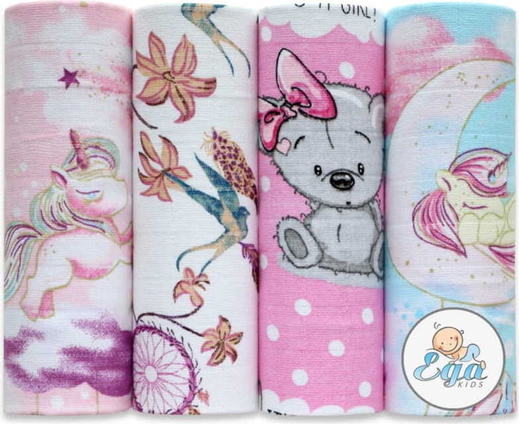 Ega KIDS | Set di 4 pannolini Tetra - 70x80 cm - Rosa con Immagine del prodotto 