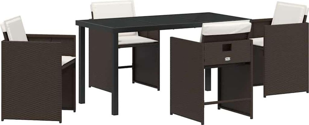Garten Essgruppe mit Kissen 5 pcs Braun Poly-Rattan