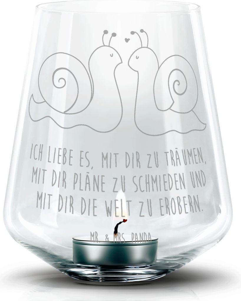 Mr. & Mrs. Panda Laterne Schnecken Liebe - Transparent - Geschenk, Pärchen, gravur glas, Teelichthalter, Jahrestag, Kerzenglas, Gemeinsam, Zukunft...