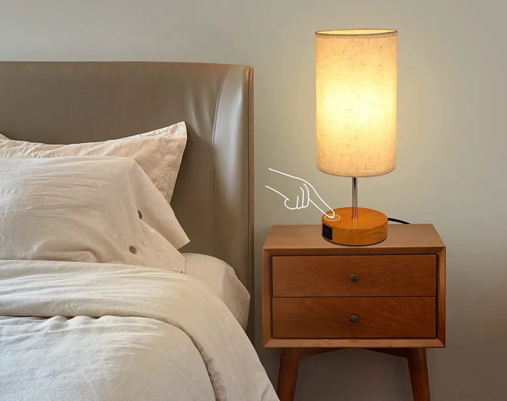 Lampe de Table Moderne E27 avec Chargeur USB et Abat-jour en Tissu x2 - 8
