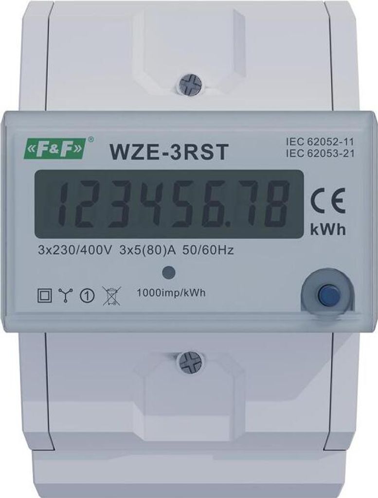F&F | Dreiphasen Stromzähler WZE-3RST - 80A - LCD-Display - Reset-Funktion - IP51 Schutz