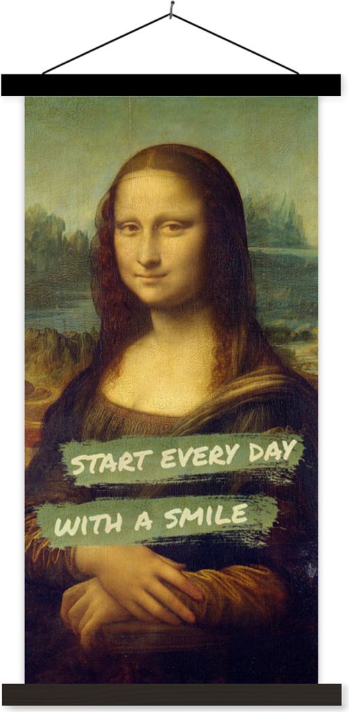 MuchoWow Textilposter Mona Lisa - Zitat - Da Vinci 90x180 cm mit schwarzem Rahmen - Dekoration Wohnzimmer