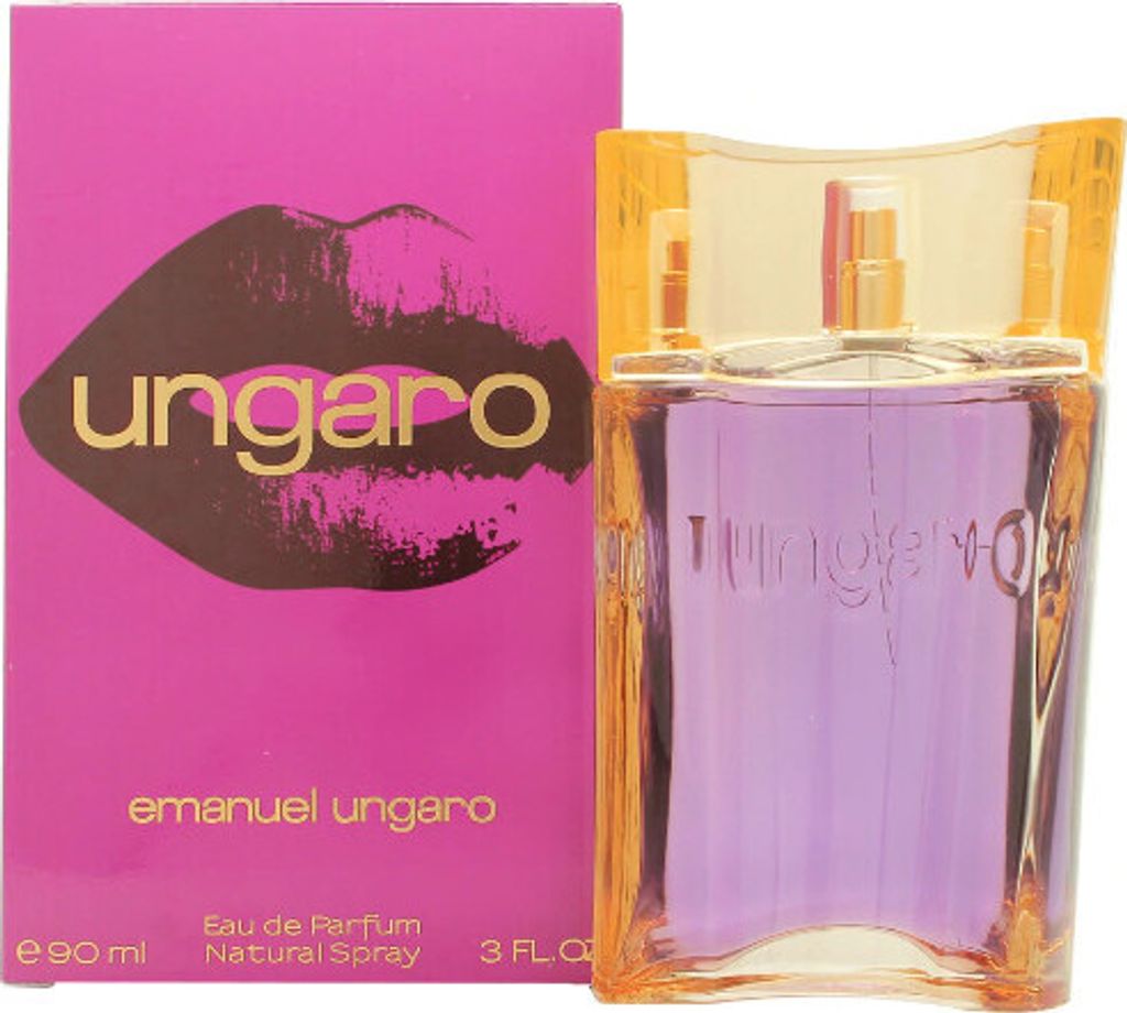 A perfume bottle and its packaging are displayed against a white background.