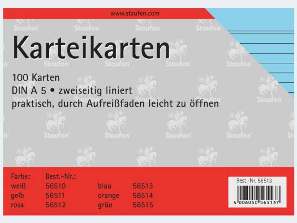 Karteikarten A5/100 blau liniert