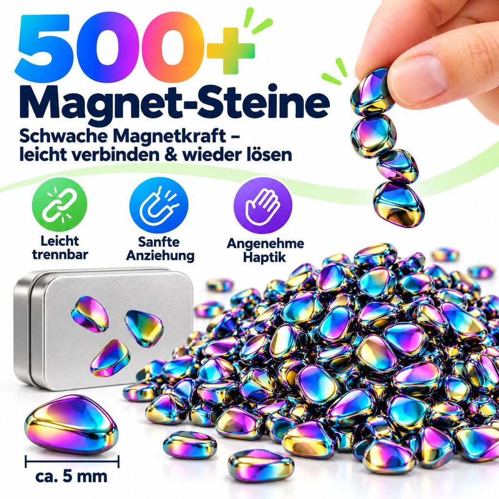 500+ Magnetische Fidget Steine mit Metallbox – Magnetspiel Produktbild 