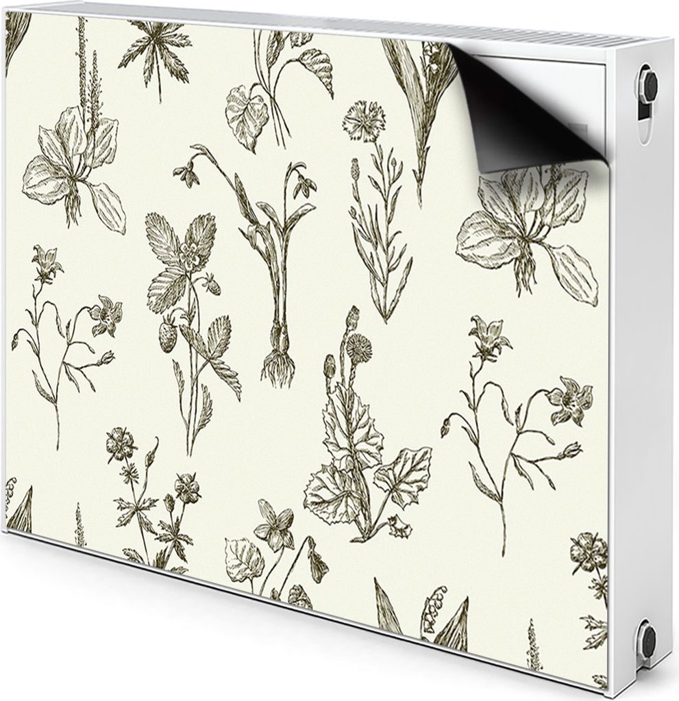 Magnet Radiator Magnet Mat Heizkörper Heizung Verkleidung Abdeckung 80x60 cm - Skizzierte Blumen
