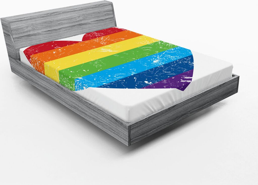 ABAKUHAUS Jahrgang Rainbow Spannbetttuch, Herz-Form mit LGBT-Flaggendesign Gay Pride unter dem Motto Bild mit Retro-Effekt, 160 x 200 cm, Mehrfarbig