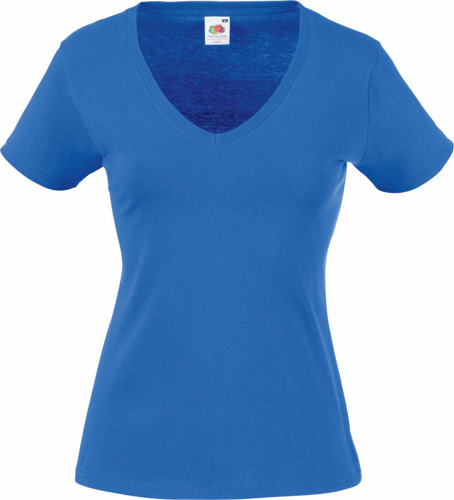 Fruit Of The Loom Lady-Fit Valueweight Damen T-Shirt, V-Ausschnitt BC1361 (S) (Königsblau)
