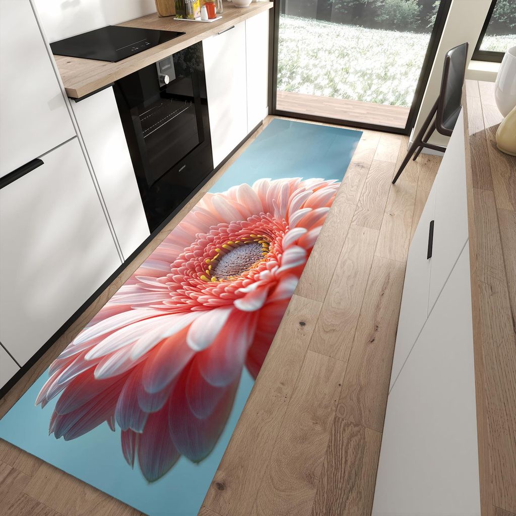 Küchenteppich 80x300cm rutschfest & abwischbar PVC Läufer - Warme Blumenpracht