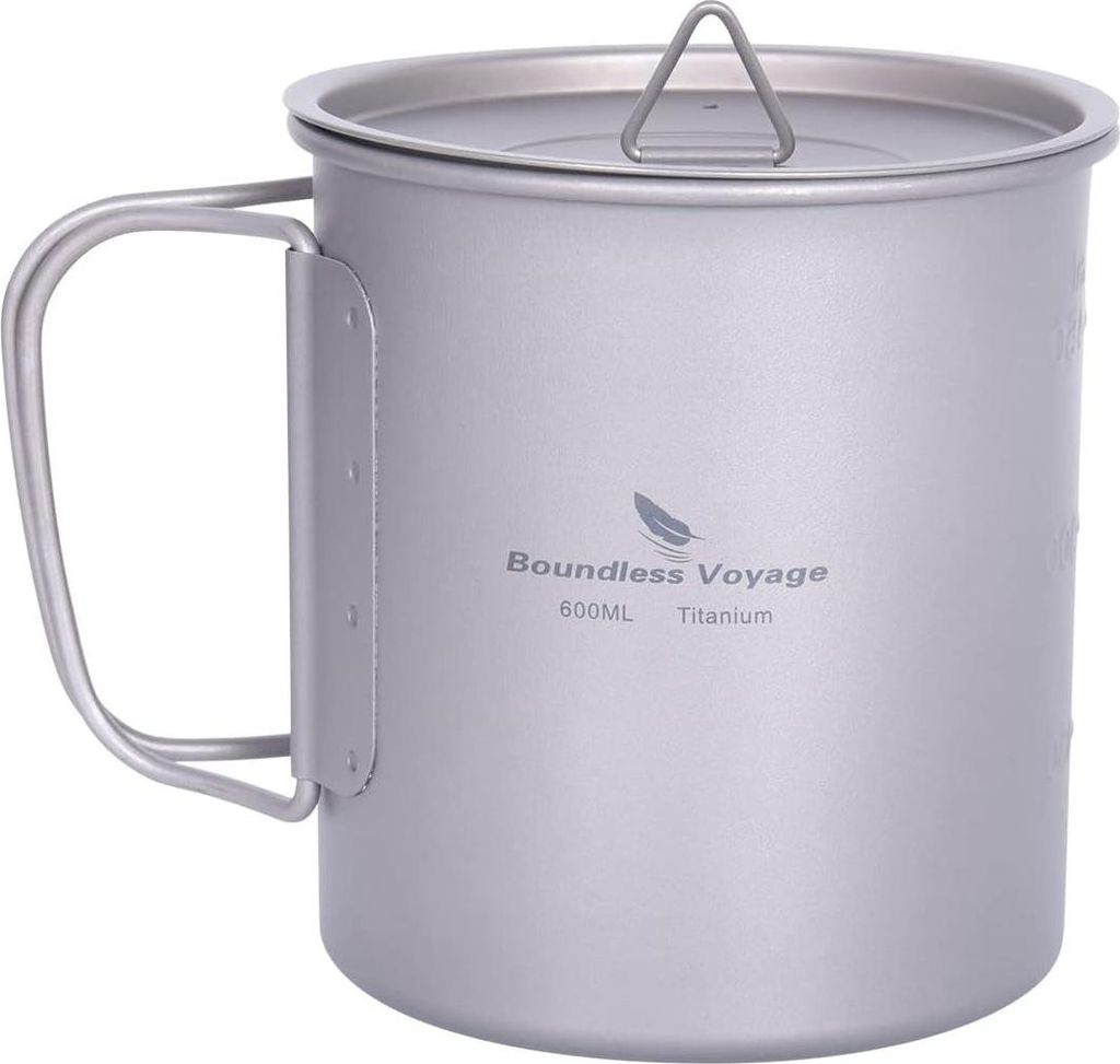 Outdoorpfanne mit Deckel - 800 ml - Klappbarer Griff - Camping und Wandern - Ultraleicht - Tragbare Wasserflasche - Spork inklusive