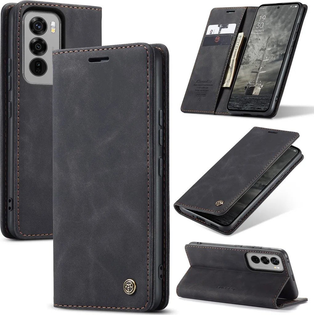 Custodia Oppo Reno12 Pro Pelle Vintage Nero - Cover con Supporto