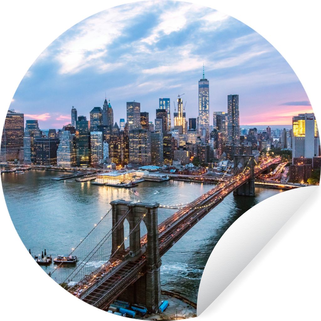 MuchoWow Runde Wandtattoo - Wandsticker Tapete Aufkleber Bunte Luftaufnahme des Hudson in New York Ø 80 cm Selbstklebend und Repositionierbar - ...