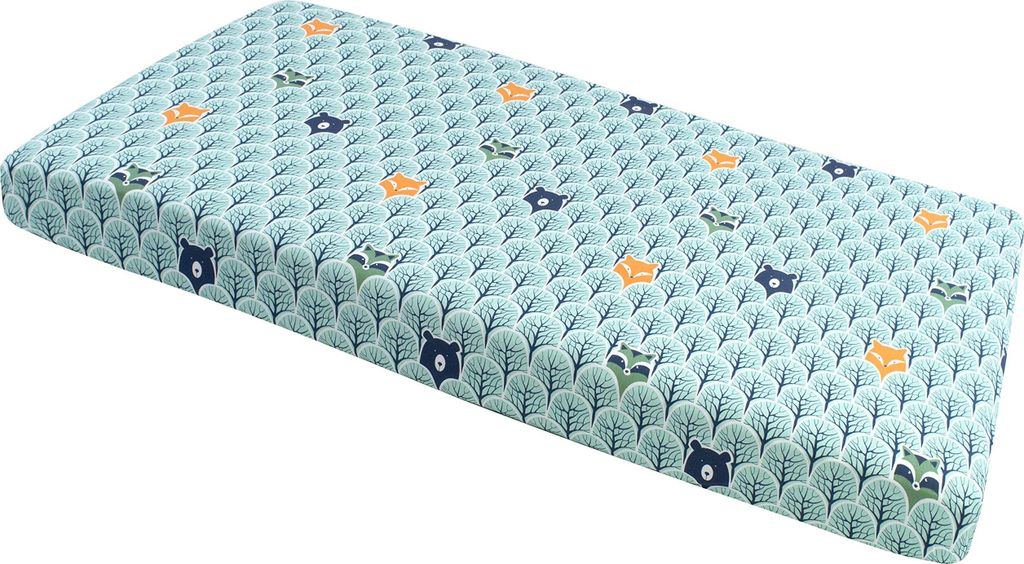 Spannbettlaken für Kinderbett, Spannbettuch, 60x120cm, Baumwolle, Wald mit Minze