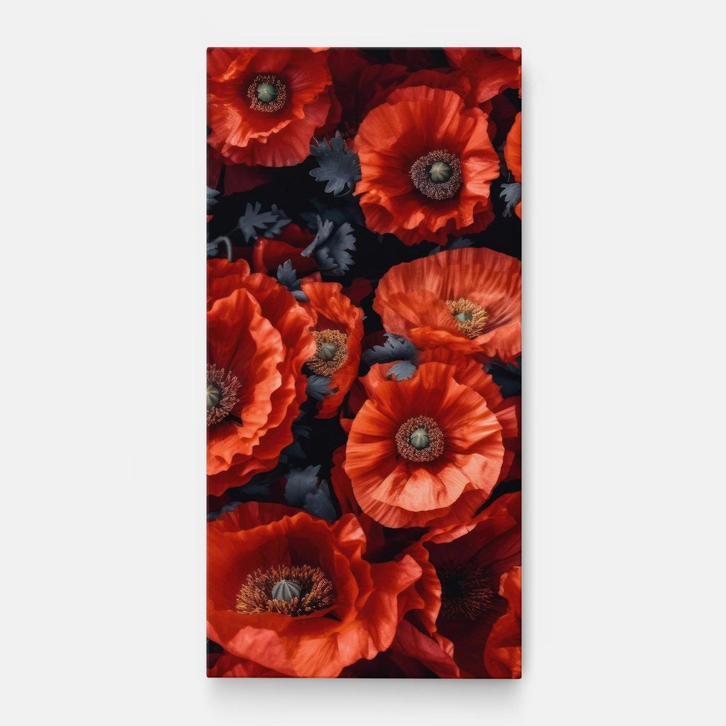 ARTHUB Leinwandbild 60x120 cm, Black Red Poppies | Wohnzimmerdekoration, Hängende Bilder, Wanddekoration, Heimdekoration, Blumen, Mohnblumen