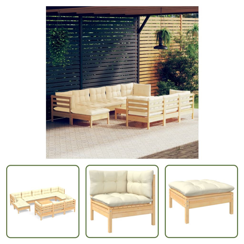 The Living Store 11-tlg. Garten-Lounge-Set mit Creme Kissen Produktbild 