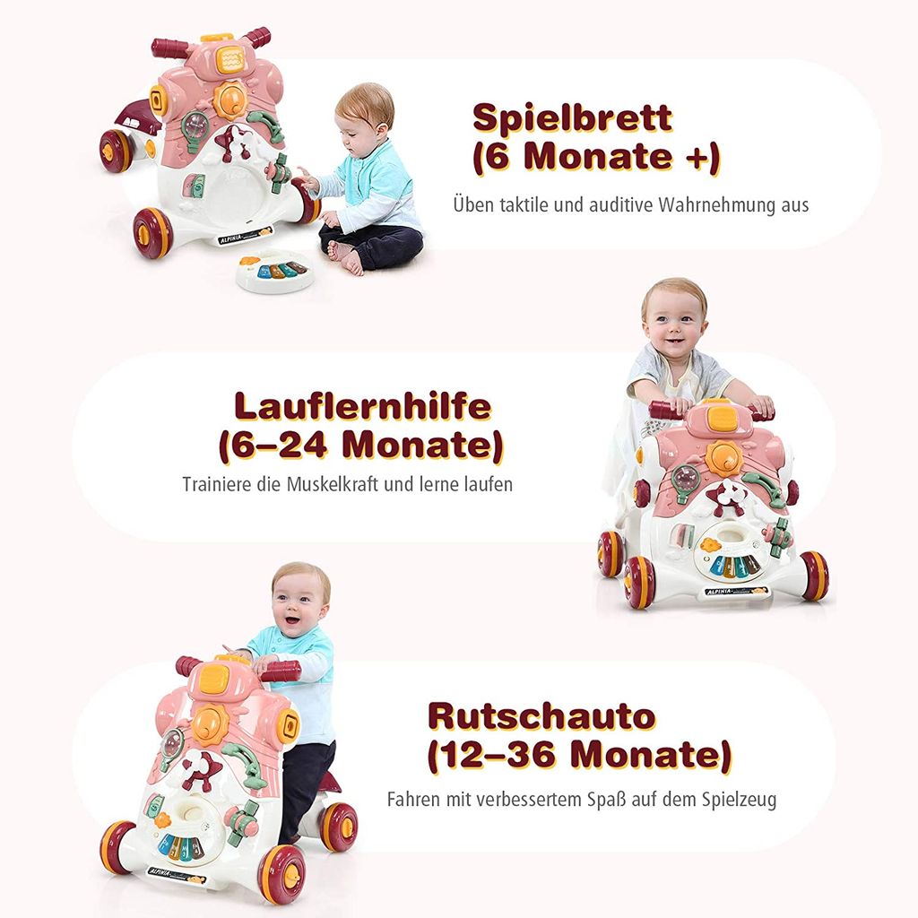 3 in 1 Lauflernwagen mit Lichtern&Musik Lauflernhilfe & Rutschauto Baby Walker 
