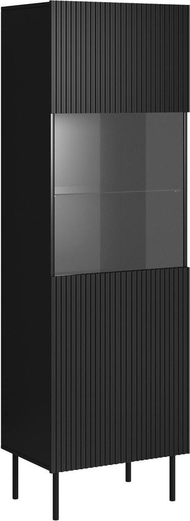 Dmora Vitrine Luzzana 59,5x42x182,5h cm Schwarz, 4 Regalböden, 1 Tür