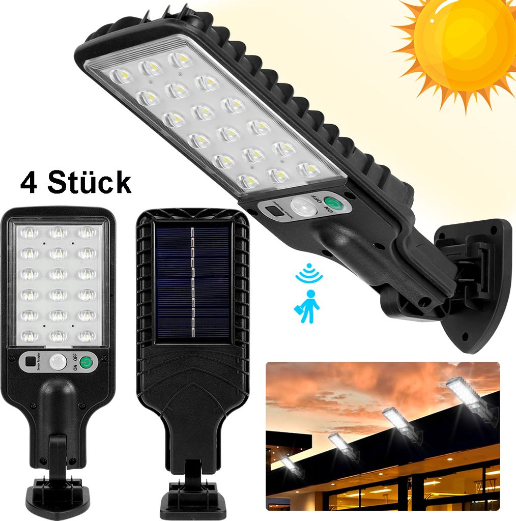 4 Stück LED Solarlampe Für Außen mit Bewegungsmelder Sensor, Straßenleuchte Gartenleuchte mit 18 LEDs 3 Modi IP65,Wandleuchte für Balkon Hof T...