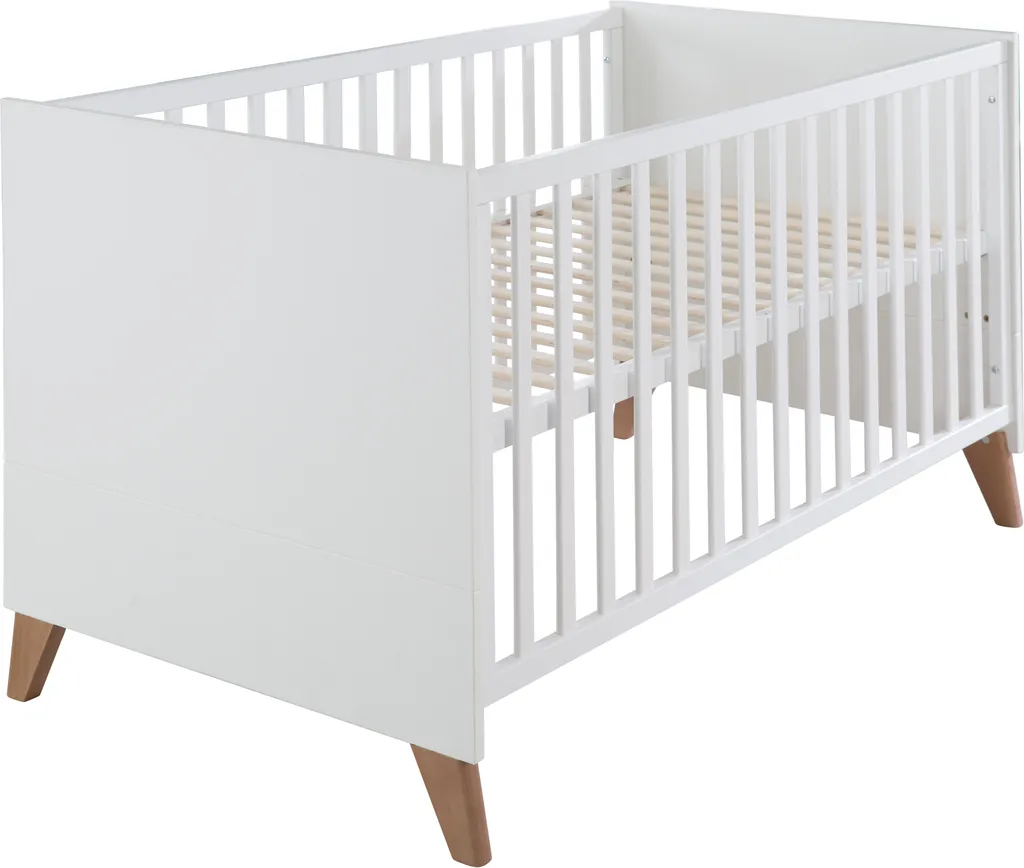 Lit bébé réglable en hauteur roba Ole avec pieds bois massif blanc