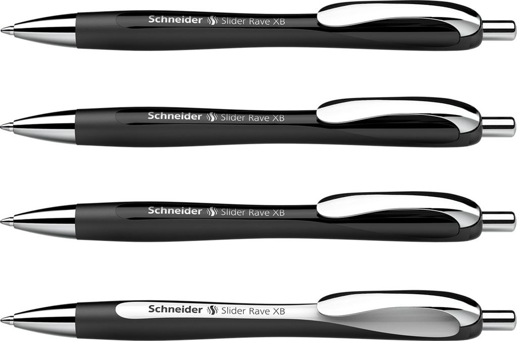 3 + 1 GRATIS: Schneider Kugelschreiber Slider Rave XB schwarz Schreibfarbe blau, 3 St. + GRATIS 1 Slider Rave XB schwarz