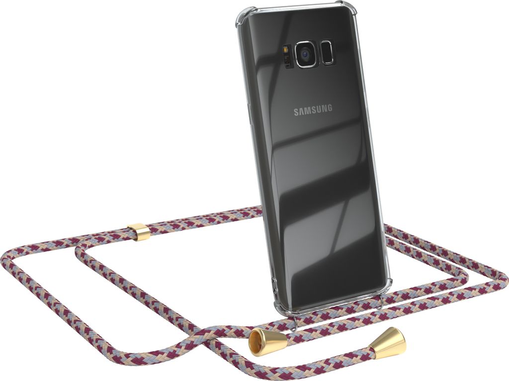 EAZY CASE Handykette kompatibel mit Samsung Galaxy S8, Handyhülle mit Umhängeband, Handykordel, Schutzhülle Clear, Band in Rot