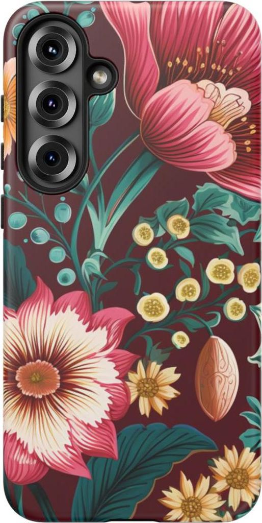 Florales Blütenmuster in Bernstein und Petrol – Hülle Kompatibel mit Samsung Galaxy S25 Plus