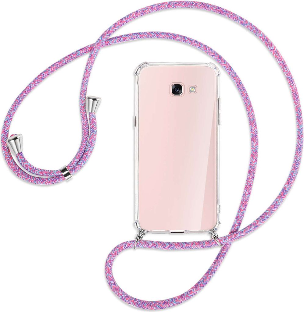 Handykette Backcover-Schutzhülle mit Band (Metall silberfarben) für Samsung Galaxy A7 2017 - lila/rosa/blau