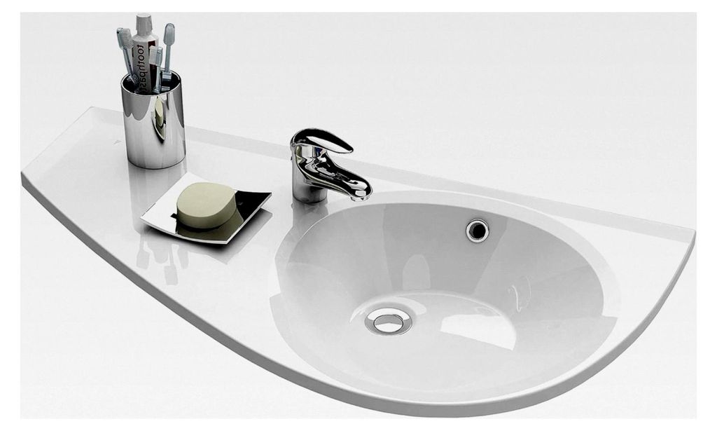 Eckwaschbecken 85x45 cm zur Wandmontage - Waschbecken im Avocado Design für Gästebäder und kleine Bäder - Platzsparend mit Ablage, Überlauf un...