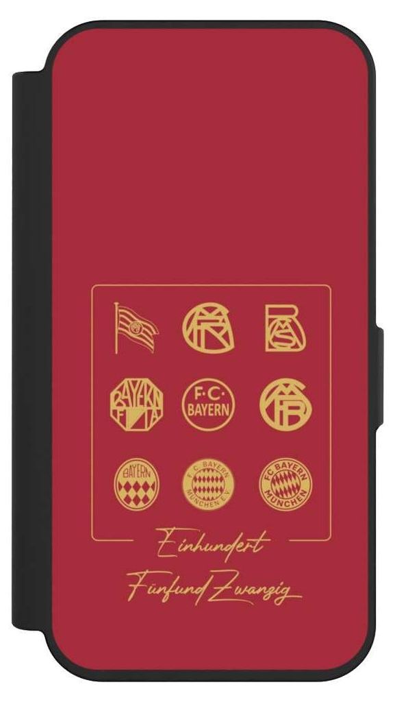 NIVOCASE Klapphülle für Apple iPhone 15 Pro Handyhülle aus Kunst Leder NIVOflip schwarz FC Bayern München Fanartikel FCB 125 Jahre