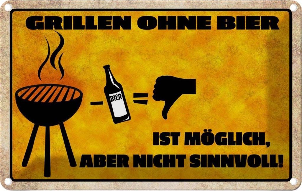 vianmo Blechschild 12x18 cm Grillen ohne Bier möglich aber Essen Trinken