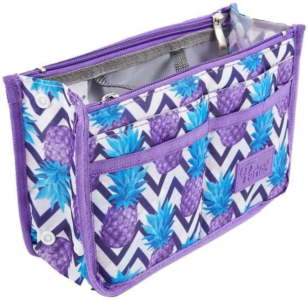 Organiseur de sac violet avec compartiment central et 8 poches