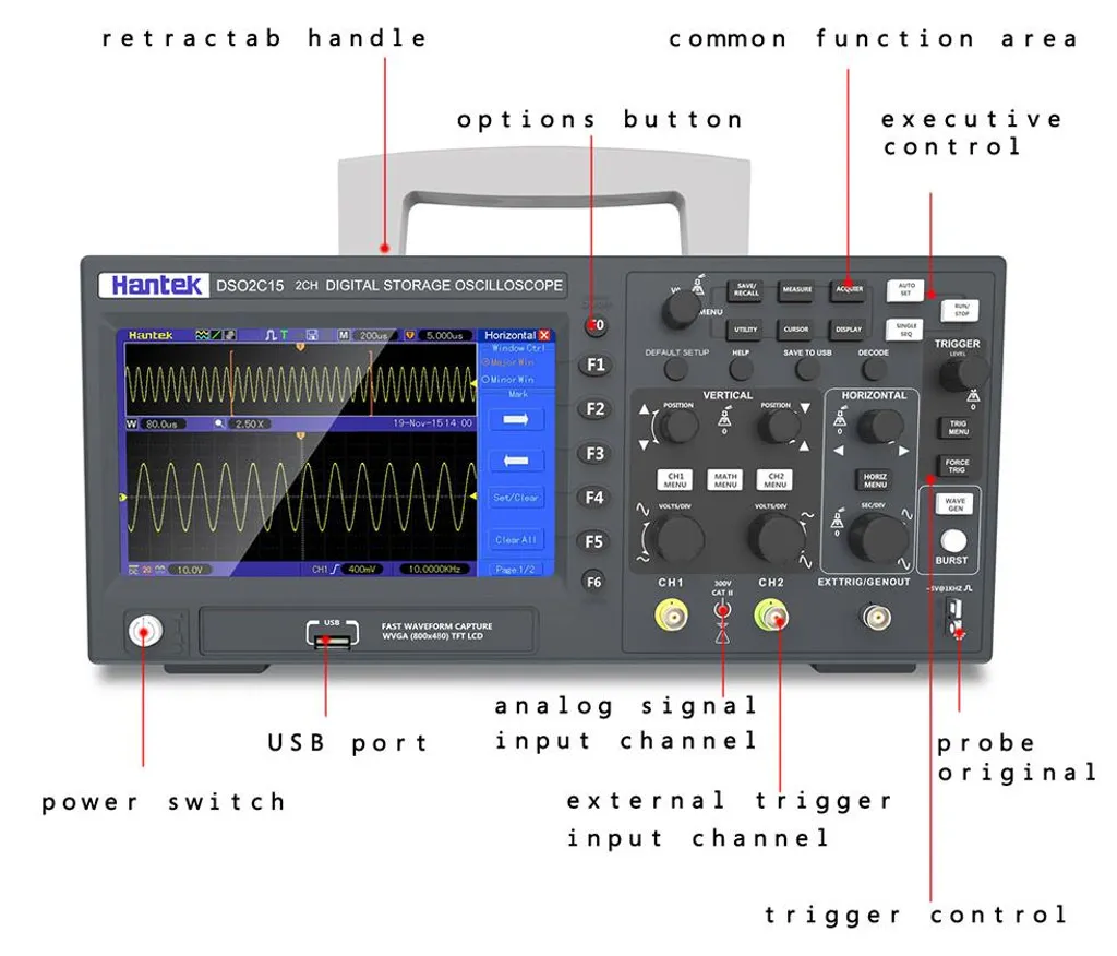 Oscilloscope 2 canaux DSO2D15 : visualisez vos signaux sans distorsion