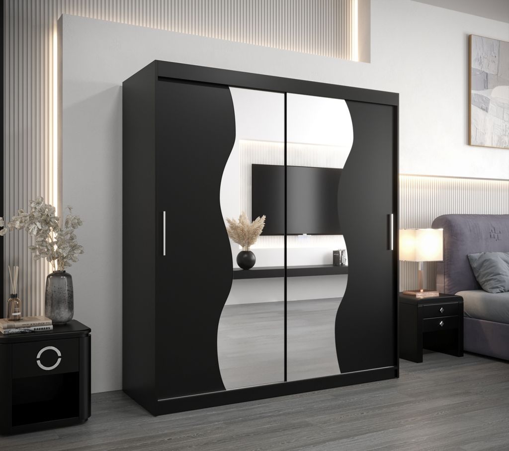 Kleiderschrank mit Schiebetüren REGINA – Breite 180 cm, schwarz