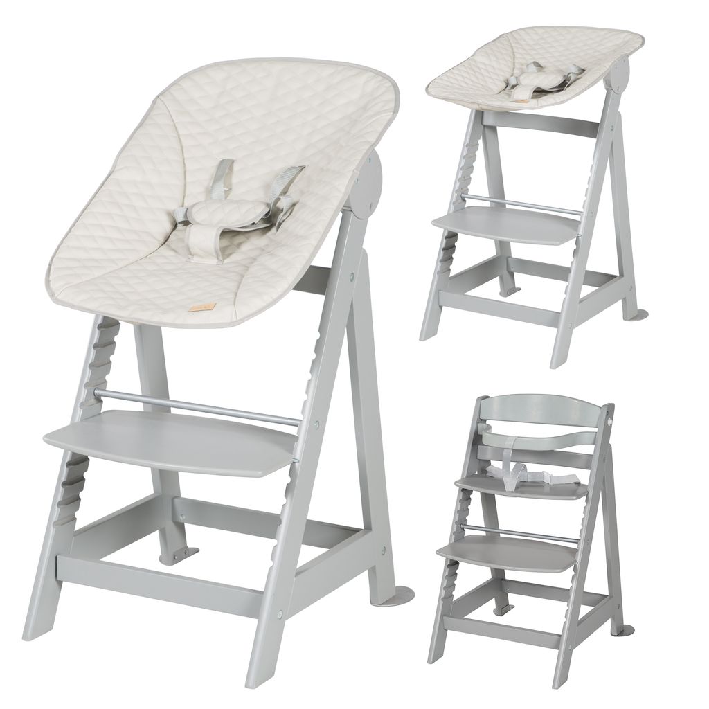 roba Born Up Treppenhochstuhl, Set 2in1, 'Greyish gesteppt', Hochstuhl mit Liegefunktion, ab Geburt