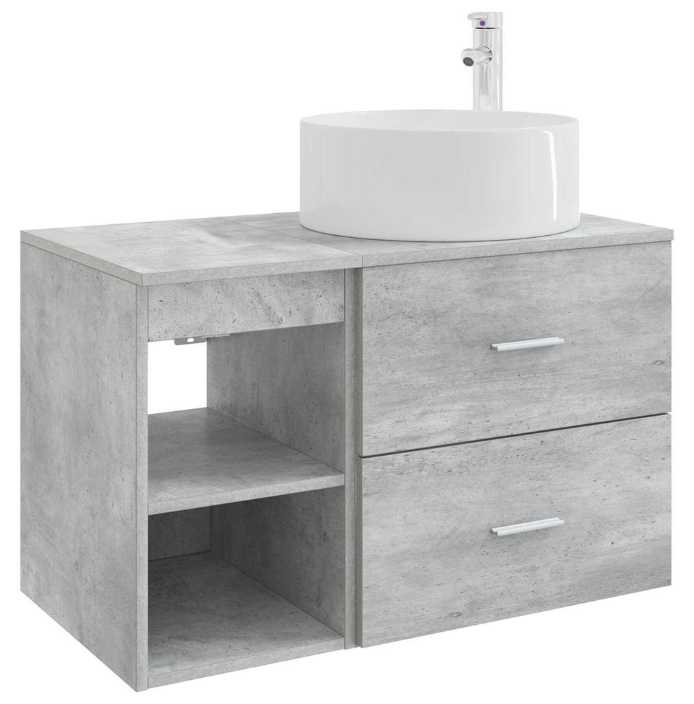 vidaXL Badezimmermöbel-Set 2 pcs Betongrau Holzwerkstoff