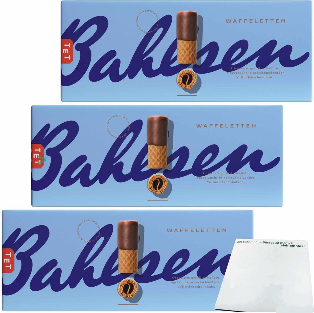 Bahlsen Waffeletten Waffelgebäck mit Vollmilchschokolade 3er Pack (3x100g Packung) + usy Block