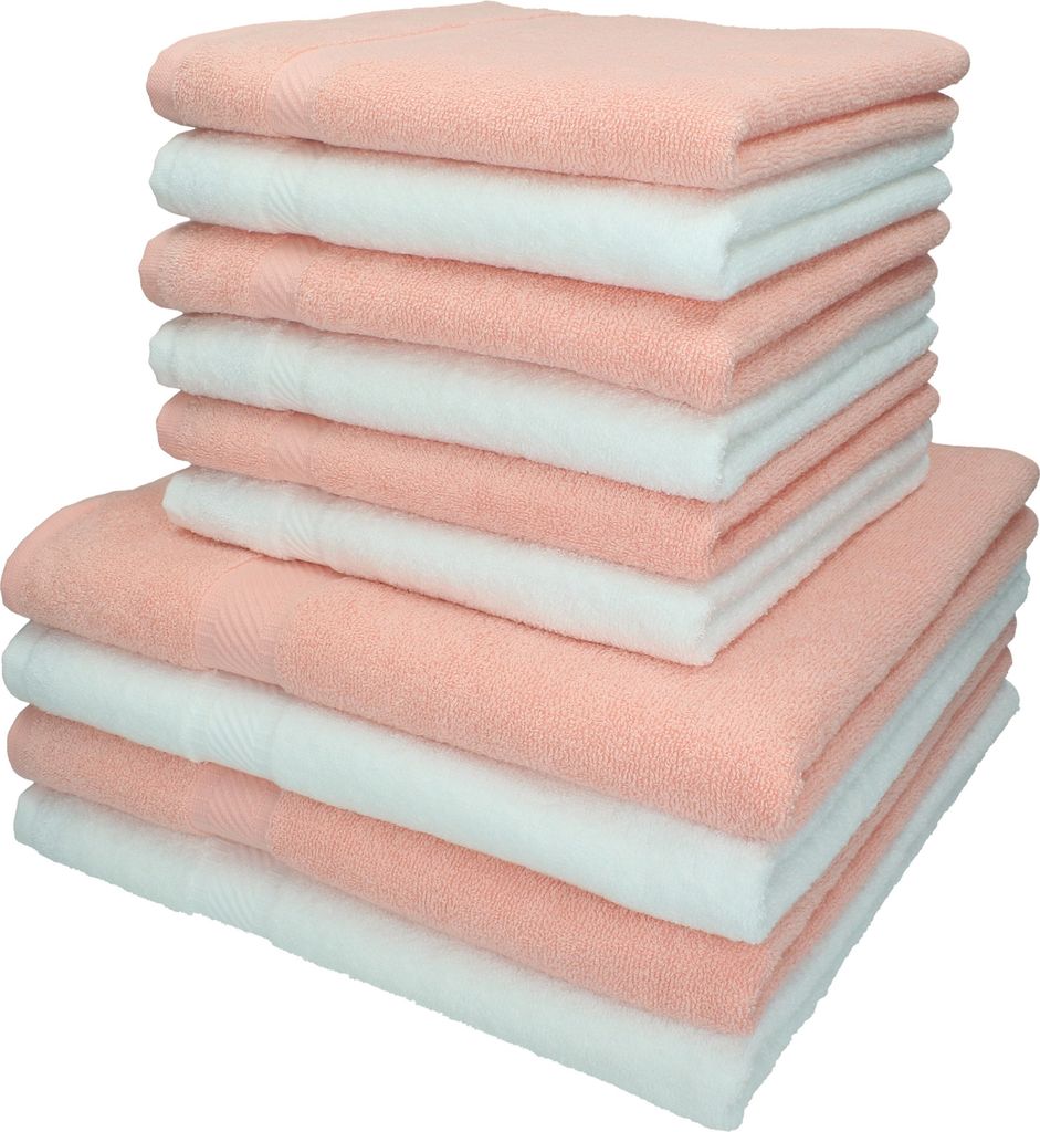 Betz 10-tlg. Handtuch-Set PALERMO - 4 Liegetücher 6 Handtücher 100% Baumwolle Farbe: weiß und apricot