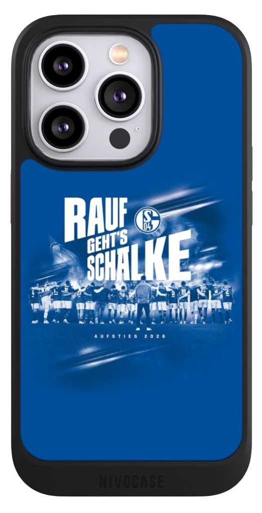 NIVOCASE Hülle für Apple iPhone 14 Pro Handyhülle NIVOcore Case Schwarz Aufstieg FC Schalke 04 Offizielles Lizenzprodukt