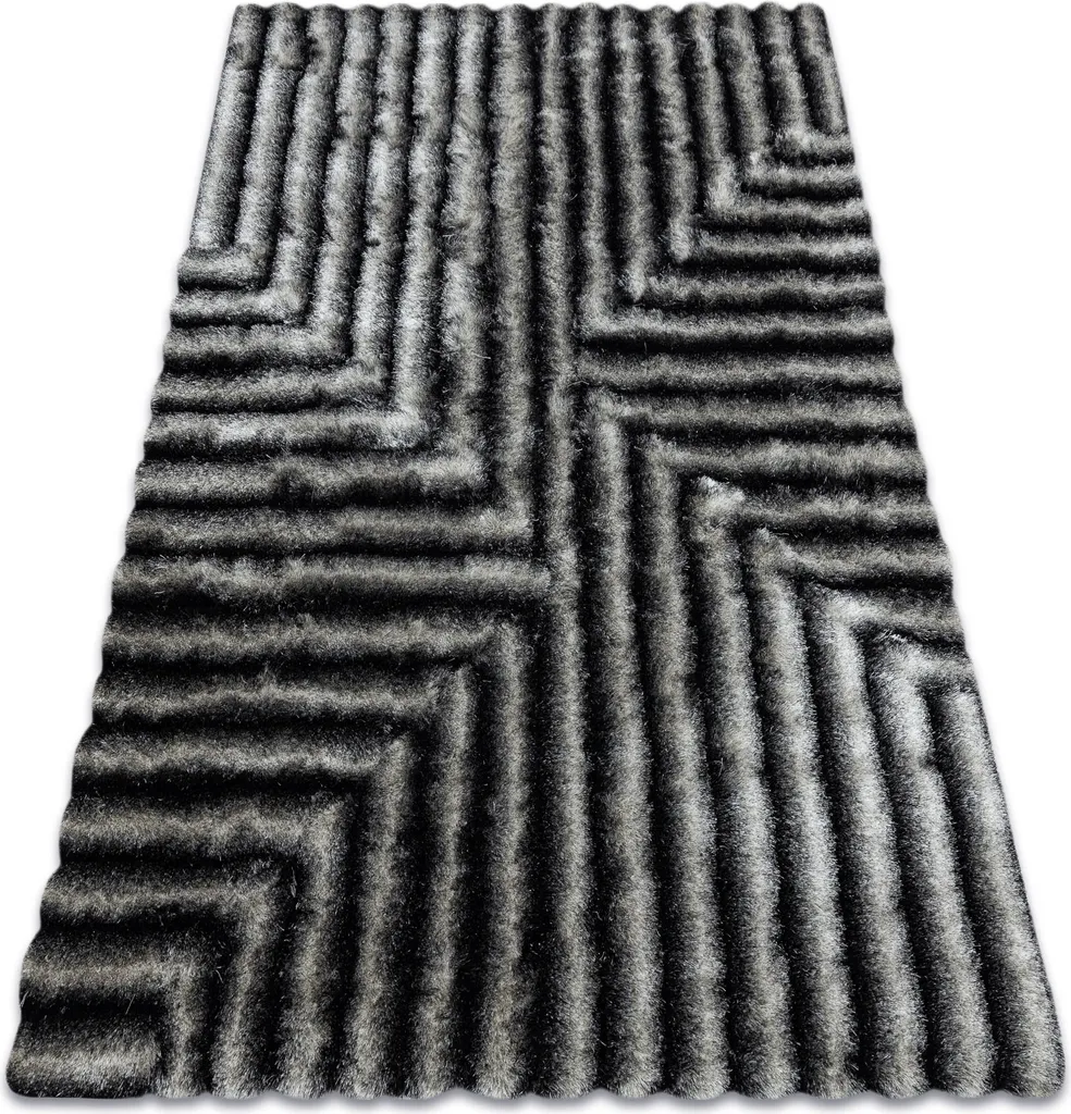 Tapis shaggy FLIM 010-B3 labyrinthe noir et gris - 120x160 cm moderne