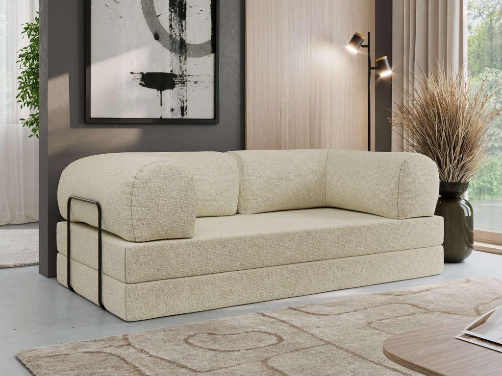 MKS MEBLE Schlafsofa 3-Sitzer ORSETTO 200 cm Sofa mit Schlaffunktion & Metallrahmen Modernes Design Ausziehcouch, HR-Schaum - Creme Strukture