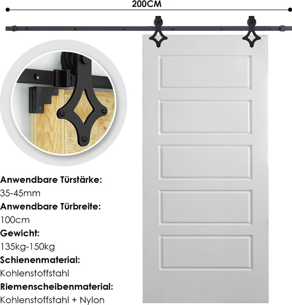 SWANEW sistema di porte scorrevoli set di montaggio per porte scorrevoli 150kg guida a pavimento guida per porte a rullo assemblaggio set di binari di scorrimento vetro / legno porta scorrevole 200cm